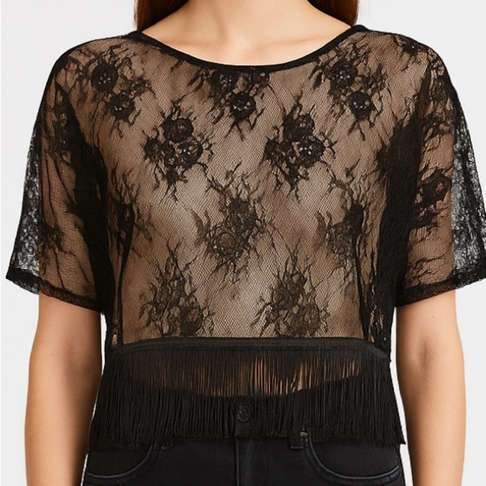Maje Black Sheer Lace Blouse